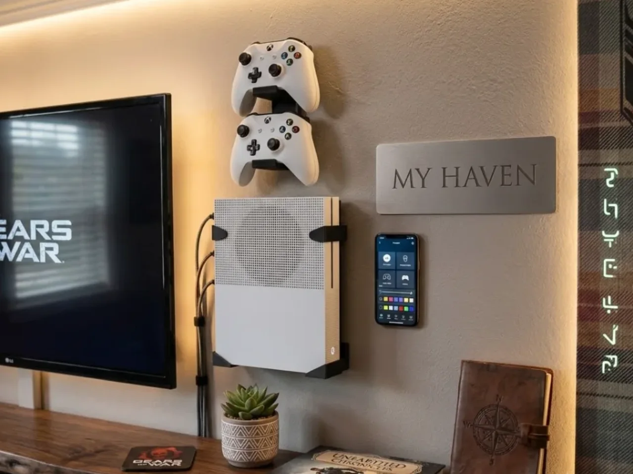 Suporte de Parede Xbox One e S e 2 Controles | Organizador de Setup Vertical Premium