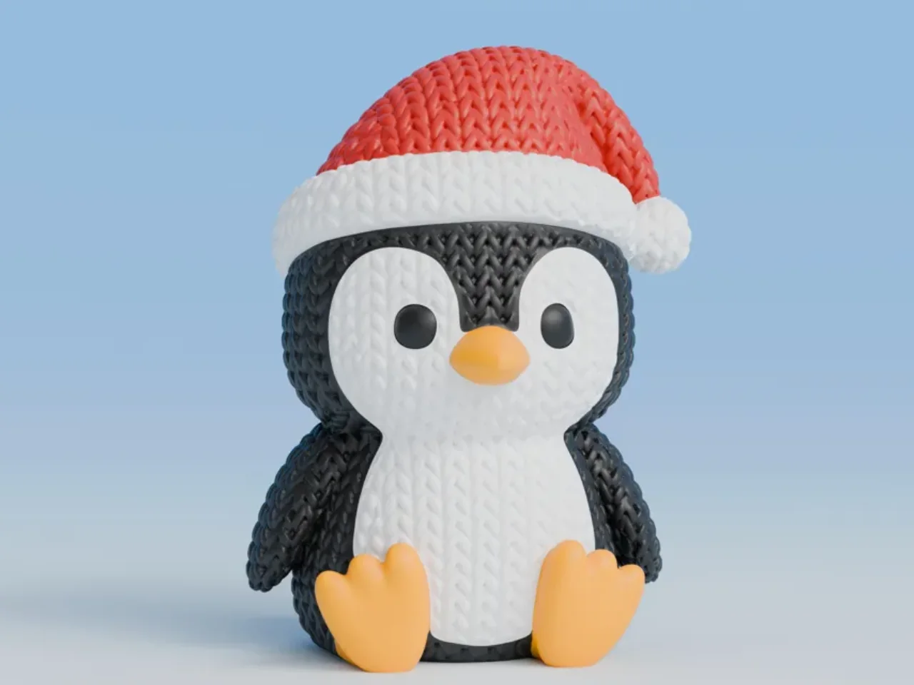 Pinguim de Tricô com Gorro de Papai Noel - Natal
